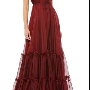 Mac Duggal Formal Burgundy Layered full length Dress